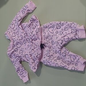 Crown & Ivy 3 months baby girl long sleeve 2- piece set with black hearts